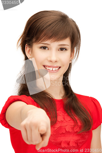 Image of teenage girl pointing her finger