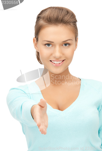 Image of woman with an open hand ready for handshake