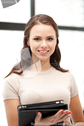 Image of happy woman with tablet pc computer