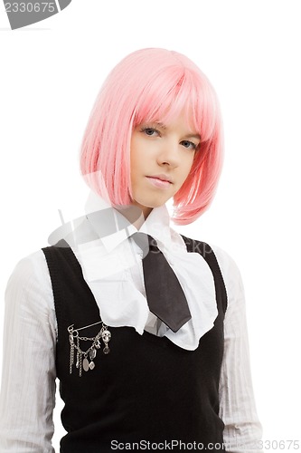 Image of lovely schoolgirl with pink hair