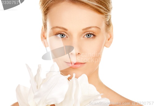 Image of beautiful woman with madonna lily