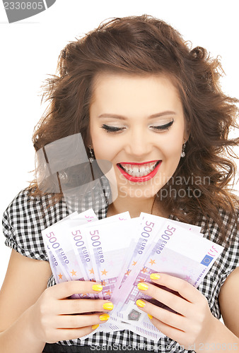 Image of lovely woman with euro cash money