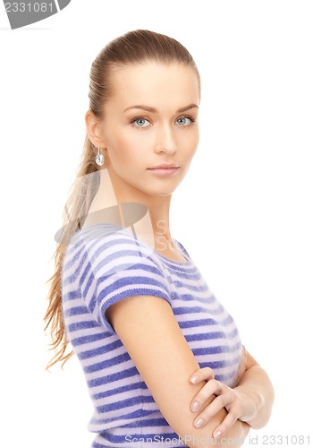 Image of lovely woman in striped sweater