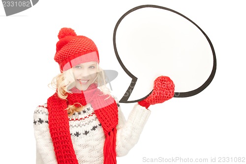 Image of smiling woman with blank text bubble