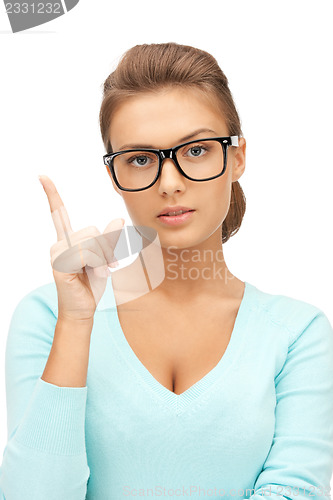 Image of woman with her finger up