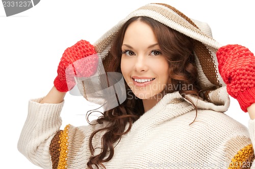 Image of beautiful woman in white sweater