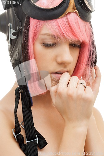 Image of pink hair girl in aviator helmet