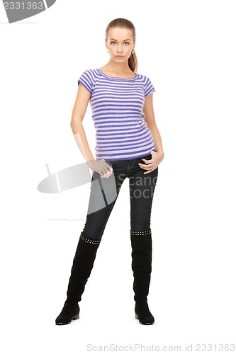 Image of lovely woman in striped sweater