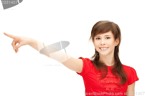 Image of teenage girl pointing her finger