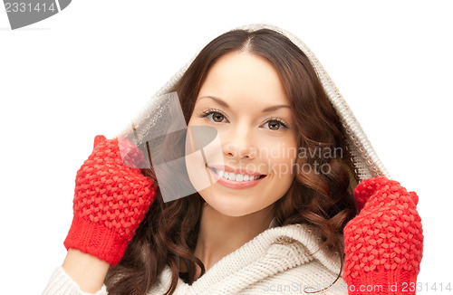 Image of beautiful woman in white sweater