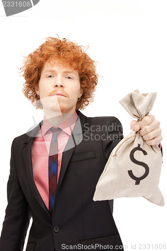 Image of man with dollar signed bag