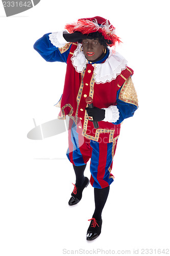 Image of Zwarte Piet with microphone