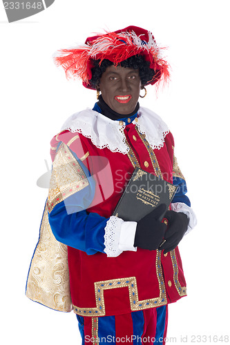 Image of Zwarte Piet with his book