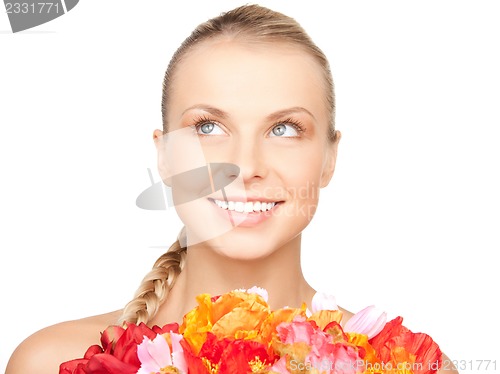Image of lovely woman with red flowers