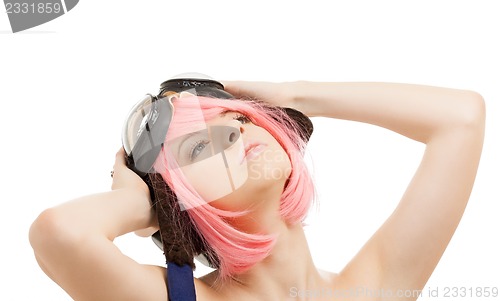 Image of pink hair girl in aviator helmet