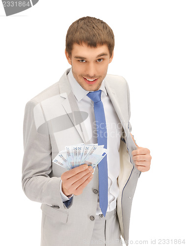 Image of handsome man with euro cash money