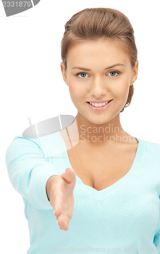 Image of woman with an open hand ready for handshake