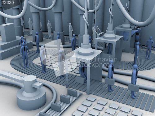 Image of 3d factory producing workers.