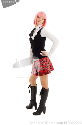 Image of lovely schoolgirl with pink hair