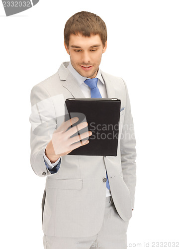 Image of happy man with tablet pc computer