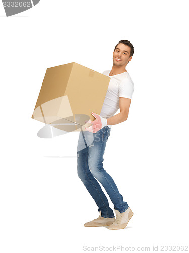 Image of handsome man with big box