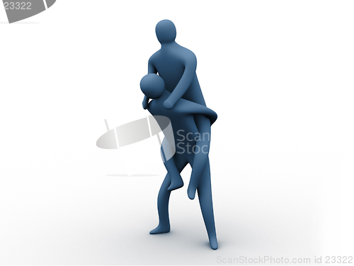 Image of 3d person lifting another 3d person.