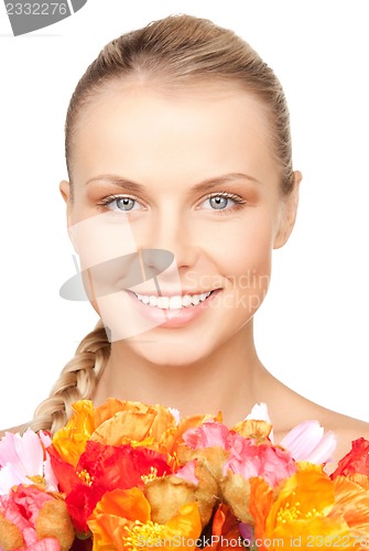 Image of lovely woman with red flowers