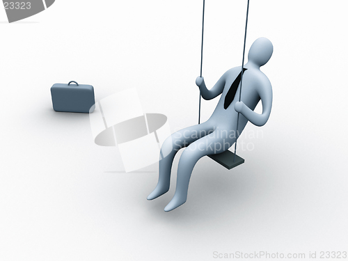 Image of 3d businessman on a swing.