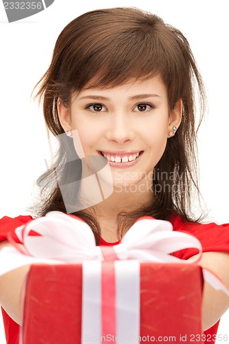 Image of happy teenage girl with gift box