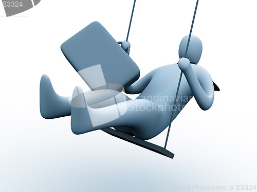 Image of 3d businessman on a swing.