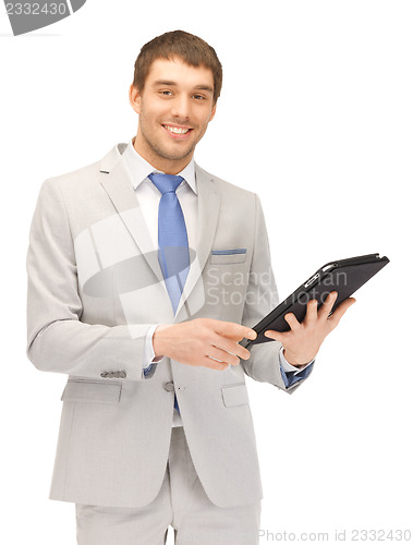 Image of happy man with tablet pc computer