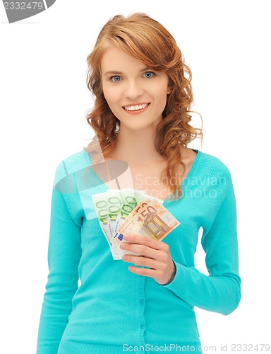 Image of happy teenage girl with euro cash money