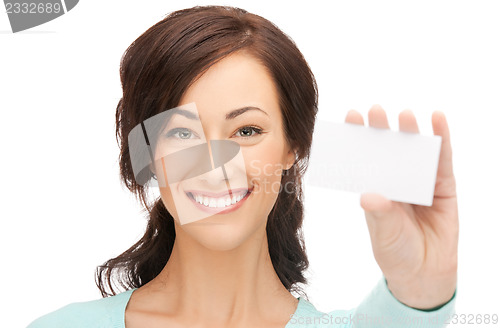 Image of attractive businesswoman with business card