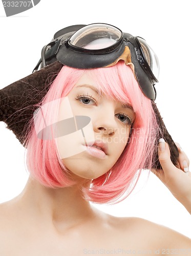 Image of pink hair girl in aviator helmet