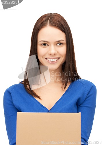 Image of attractive businesswoman with cardboard box