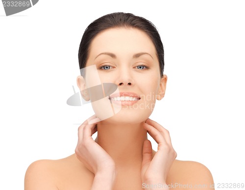 Image of face and hands of beautiful woman