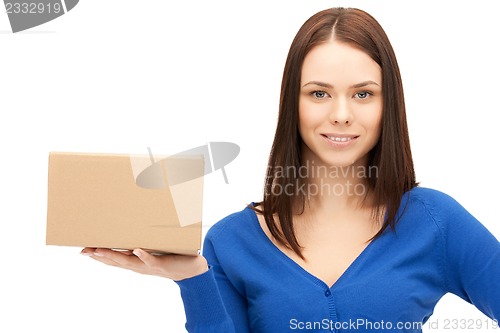 Image of attractive businesswoman with cardboard box