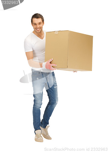 Image of handsome man with big box