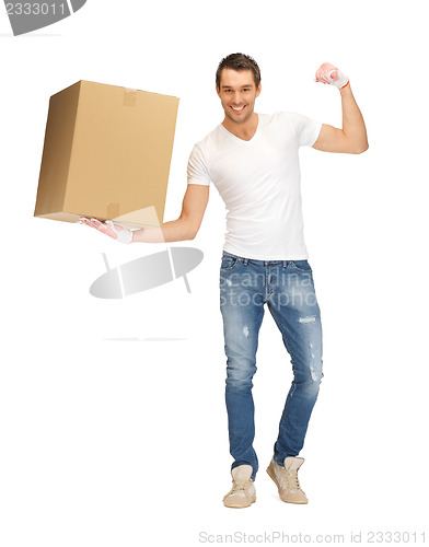 Image of handsome man with big box