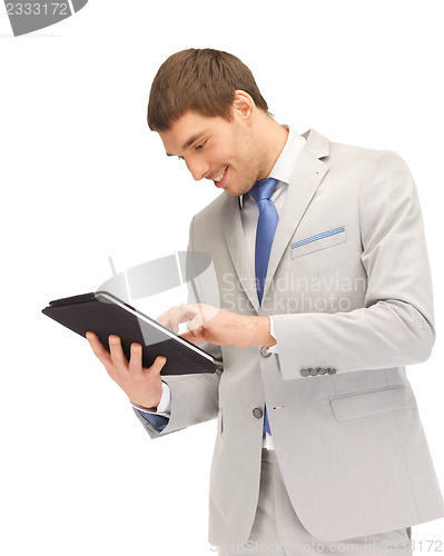 Image of happy man with tablet pc computer