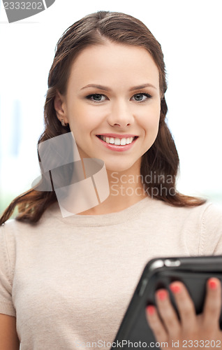 Image of happy woman with tablet pc computer