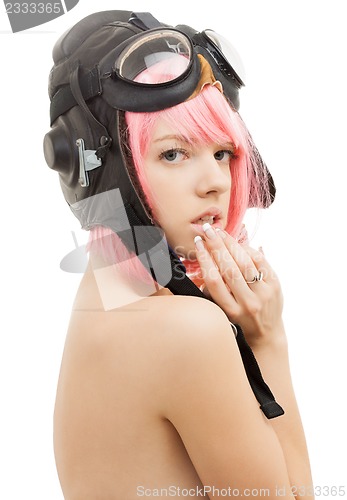 Image of pink hair girl in aviator helmet