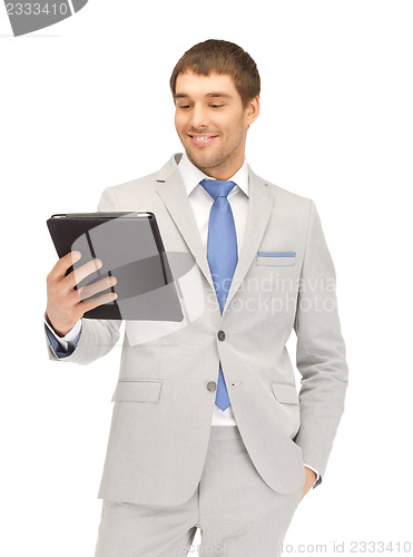 Image of happy man with tablet pc computer