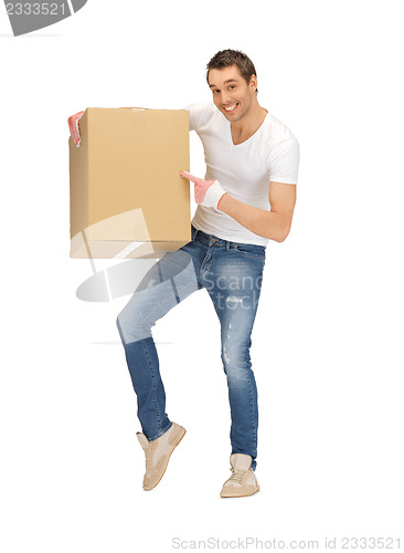 Image of handsome man with big box