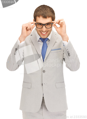 Image of happy businessman in spectacles