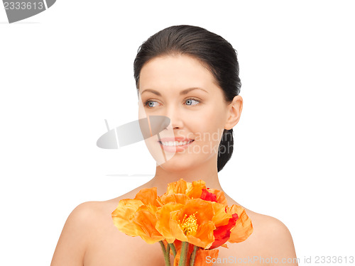 Image of lovely woman with red flowers