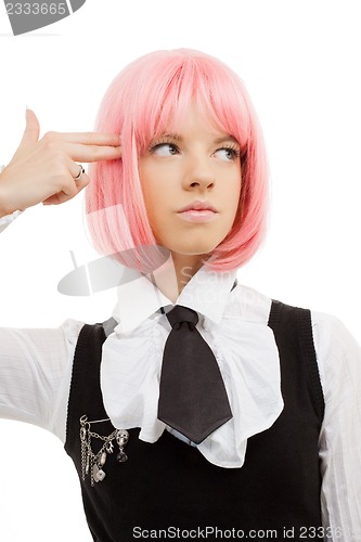 Image of emo girl pointing imaginary gun at her head
