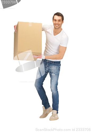 Image of handsome man with big box