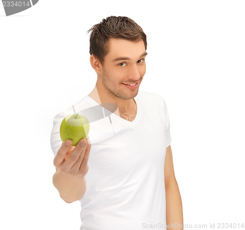 Image of man in white shirt with green apple