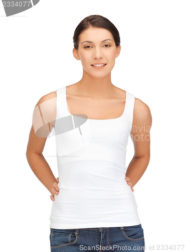 Image of smiling teenage girl in blank white t-shirt